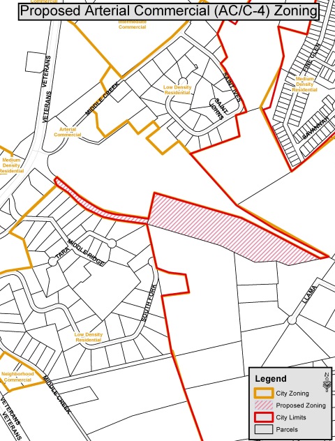 Mapa de zoneamento proposto para 1250 Middle Creek