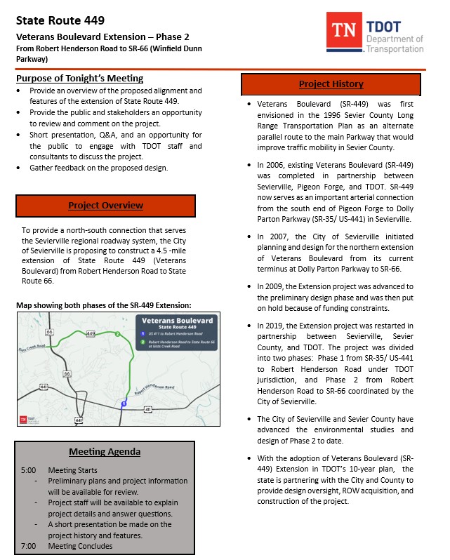 TDOT SR 449 Veterans Blvd ext public meeting handout 01 25 1