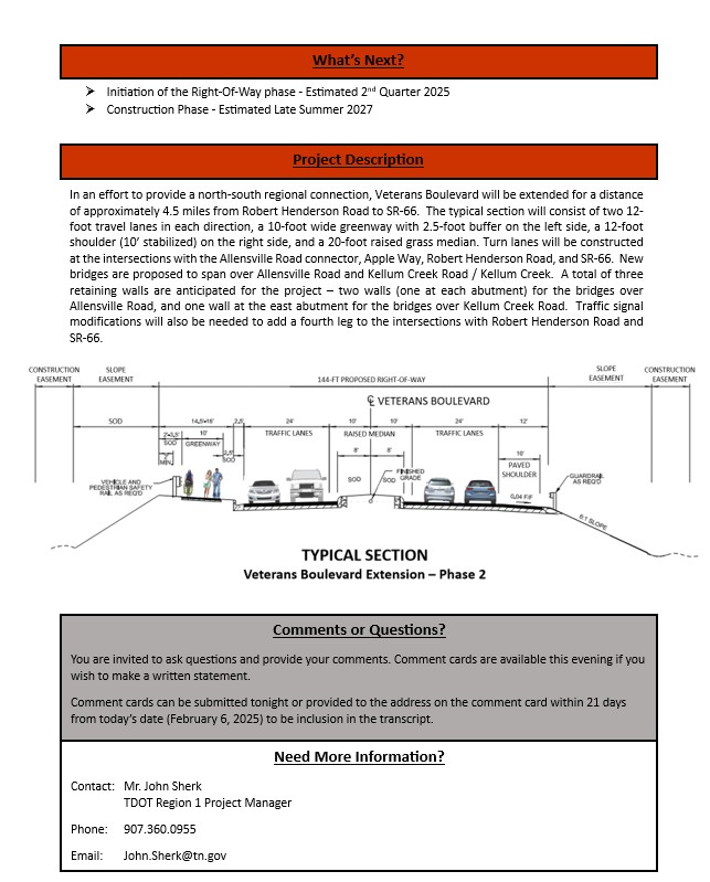 TDOT SR 449 Veterans Blvd ext public meeting handout 01 25 2